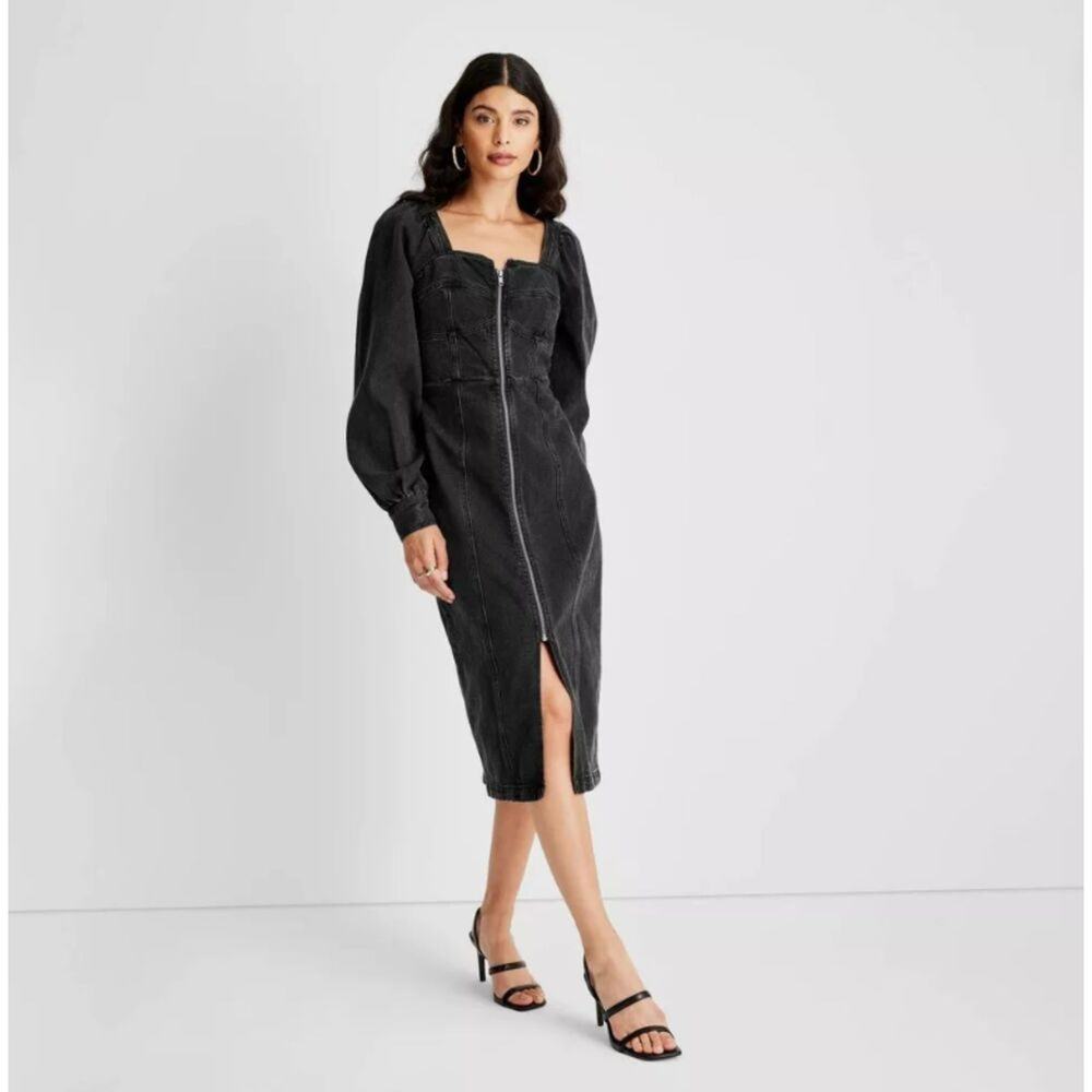 Elegant Black Midi Dress - Picture 2 of 9